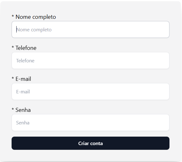 Tela de Cadastro e Login