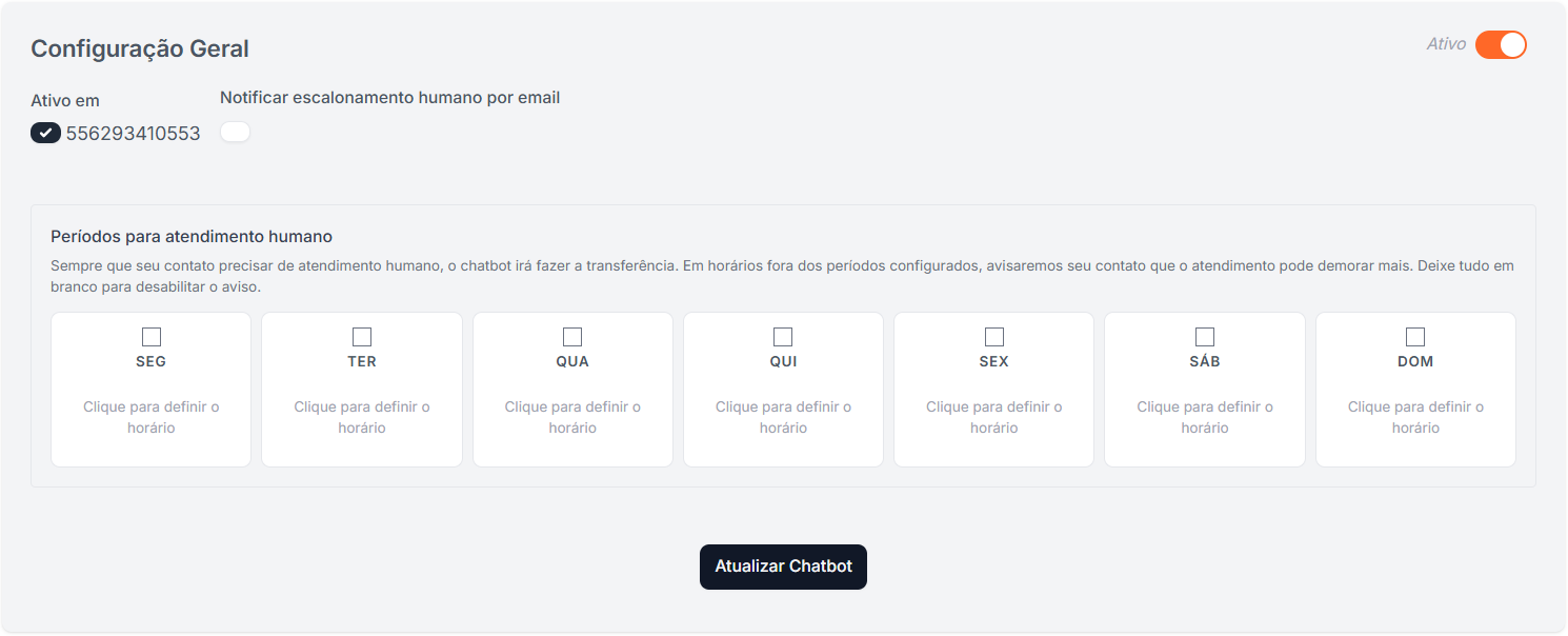 Menu de Opções de Número