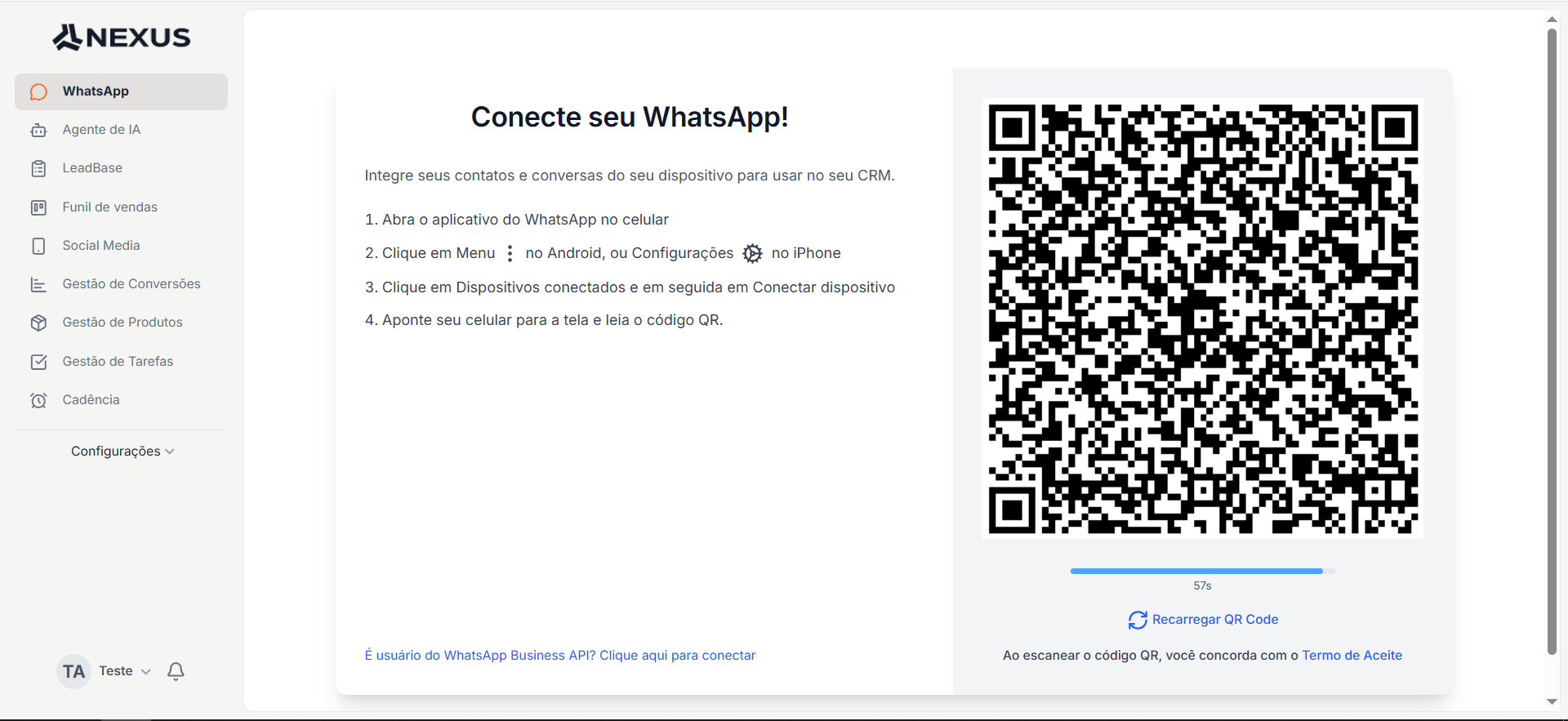 Tela de Leitura de QR Code
